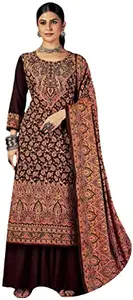 Rosaniya Unstitched Woolen Digital Kashmiri Printed Winter wear suits for women with Shawl (ROKALIc106710_Woolen_Dark Brown_Unstitched)