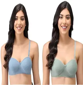 Narsingha Dreams Women's Cotton Lightly Padded Half Cup Non-Wired T-Shirt Bra Pack of 2 (Eng HC-P2_Multicolor_30)