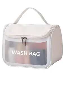 Travel Cosmetic Wash Bag, Toiletry Organiser Bag with Handle, 22 cm (White)