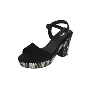 Mochi Women's Black stylish high-heeled Ankle Strap sandal UK/6 EU/39 (34-180)