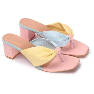 STRASSE PARIS Stylish Comfortable Casual Multicolor V-Shape Block Heeled Sandals for Women & Girls