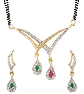 YouBella American Diamond Gold Plated Mangalsutra with Chain and Earrings for Women (Style 2)