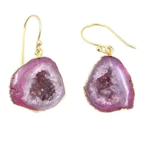 KHN Fashion A+ Natural Milky Pink Geode Druzy Gold Electroplated Earrings Gifts For Women Girls