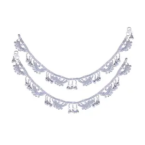 Vivastri Traditional Silver White Metal Payal Anklets Pair for Women & Girls [VIVA1028PYL]