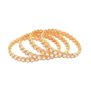 Amazon Brand - Anarva Kundan Crystal Bangles Bracelet Set (4 Pcs), Size-2.8