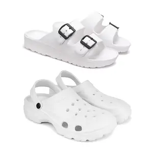 WINGSCRAFT Lightweight,Classic Slider || Sandals with Clogs for Men-Combo(2)-3113-3122-9 White(COMBO(2)-3113-3122-9_BZ)