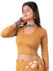 DELTIN HUB Women Blouse Readymade Stretchable Crush Cotton Lycra Full Sleeve Collar Round Neck Saree Blouse for Women Stylish Designer Winter Wear Slip On Ethnic Choli Comfortable Daily Office Festive Use Style