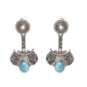 XPNSV Luxury Oxidised Jhumka Earrings | Anti Tarnish, Light Weight, Handmade | Daily/Party/Office Wear Stylish Trendy Jewellery | Latest Fashion for Women, Girls and Her (Vintage Blue Stud)
