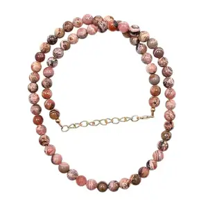 RATANSHALA - Natural Rhodochrosite Gemstone Beaded 8mm 1 Layer Necklace, For Men & Women Fashion Jewellery (Same as Shown In Image)