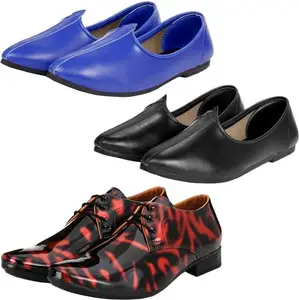 Vitoria Shoes for Men | Shoes for Men with PU Sole | Comfortable & Lightweight |Durable & Trendy Design | Color : Black-Red-Blue | Size : 7, FP_BG_BlkRedLace_3001BlkBlu_7