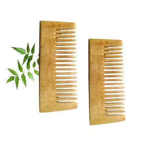 MICLAC Hair Detangling Comb Wide Tooth Neem Wood Comb For Hair Pack Of 2