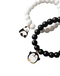KARRA Crystal Beads Panda and Penguin Style Stone Stretchable Adjustable Bracelate for Women, Men, Girls & Boys