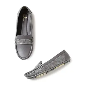 Marc Loire Women Comfortable Slip On Flat Loafer Ballet; Casual and Formal Footwear (Dark Grey, 6)