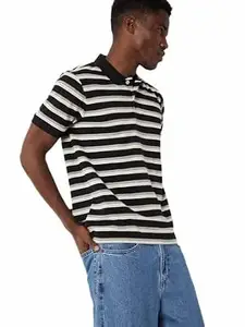 Max Men's Half Sleeves Regular Fit Striped Polo T-Shirt