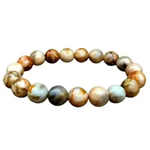 Lady Works Natural Autumn Jasper 10mm Round Shape Smooth Cut Beads 7.5 Inch Stretchable Bracelet For Men & Women. Unisex Bracelet For Healing, Meditation, Prosperity, Gift & Luck|LW_BRST_01066_7.5