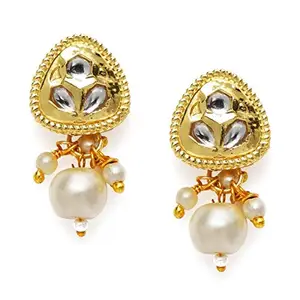 Accessher Traditional Gold Plated Stunning Kundan and Pearl Drop Embedded with Push back Closure Triangular Stud Earring for Women and Girls Pair of 1