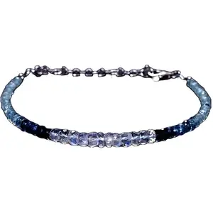 LKBEADS Aquamarine & Rainbow Moonstone bracelet with Silver clasp - 3-3.5mm Rondelle beads- Faceted Cut -7 Inch Adjustable Bracelet– Healing, Fashion, Gift, Spiritual, Yoga|LK_STACK_06983