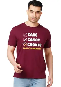 Wear Your Opinion Men's Premium Cotton Christmas Theme Printed T-Shirt (Design: Cake Candy Cookie,Maroon,XXXXX-Large)