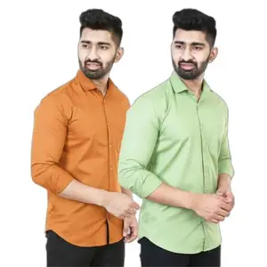 Men's Regular Fit Soft Touch Cotton Casual Shirt (Group-1_Brown-Green_XL)