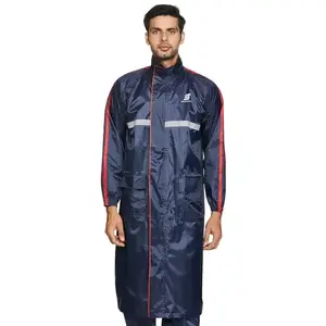 Amazon Brand - Symactive Polyester Water Resistant Long Rain Coat (Blue, Medium)