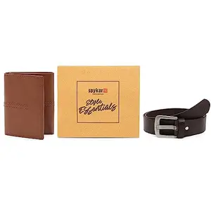 Spykar Black Leather Belt & Wallet Combo