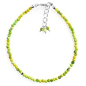 Lady Works Unisex Bracelet Green Opal 2-2.5mm Round Shape Faceted Cut Gemstone Beads 7 Inch Adjustable Silver Plated Clasp Bracelet| Lcbr_03409