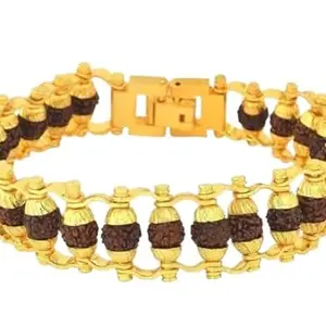 Feel Touch Mart Rudraksha Designer Bracelet With New Gold Plated Rudraksha Bracelet Natural Rudraksha Energzied Brown Seed Beautiful Capping Rudraksha Bracelet For Men Gold Blessed Lord Shiva