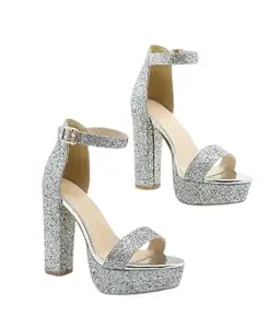 UUNDA Fashion Casual Platform Block Heels Sandals With Comfortable Sole For Womens & Girls (silver, 8)