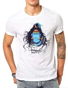 Generic Ruzim Shiv 2 Printed Mens Round Neck Half Sleeve t Shirts(White) (Medium)