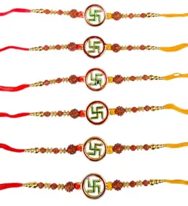 Svastik Rakhi With Roli Chawal & Rakshabandhan For Bro/Brother/Bhai set of 6