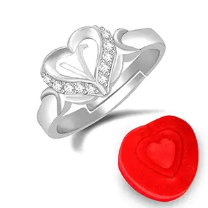 MEENAZ Rings for girls women girlfriend Men Boys ladies gf bf couple Love Name Alphabet Letter V Initial american diamond Adjustable Valentine gifts Stylish ad Stone Silver Ring Red heart Box gift 170