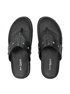 San Frissco Men's Sandal with Cushioned Footbed/Ultra Soft Lightweight Durable Chappal with Bounce Back Upper Material/Festive Ethnic Wedding Slip on Slippers for Men - 9 (Black)