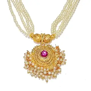 Shrungarika Festive Special Traditional Golden Thushi Necklace Maharashtrian layerd moti necklace (NS-360)