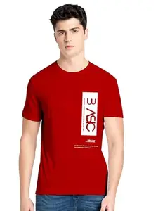 STATUS MANTRA Cotton Regular Fit Half Sleeves Basic Printed T-Shirt for Mens - Red, XX-Large
