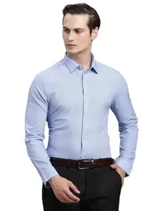 Turtle Men Light Blue Slim Fit Printed Polyester Stretch Formal Shirt