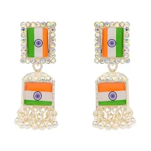 I Jewels Traditional White Gold Plated National Flag Ethnic Jhumka Earrings For Women (E3326S)