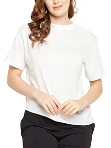 Clovia Women's Cotton Chic Basic Short Sleeves Sleep T-Shirt (LT0158P18_White_M)