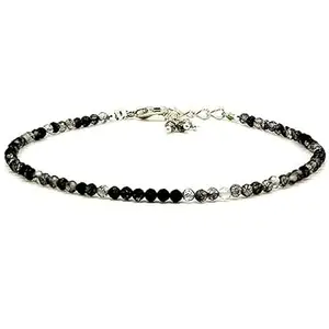 RRJEWELZ Black Rutile Bracelet for Men & Women – 2.5mm Round Faceted Multicolor Beads – 7 inch Adjustable with Silver Plated Clasp – Healing, Fashion, Gift, Spiritual, Yoga|LCBR_RR_01116
