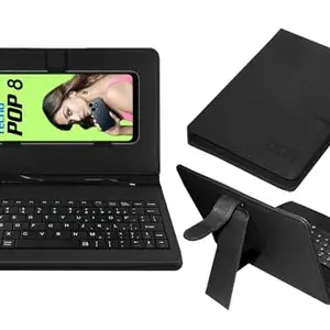 ACM Keyboard Case Compatible with Tecno Pop 8 Mobile Flip Cover Stand Direct Plug & Play Device for Study & Gaming Black