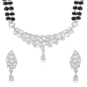 Peora Silver Plated Cubic Zirconia Studded Mangalsutra Drop Earrings Stylish Jewellery Set for Women