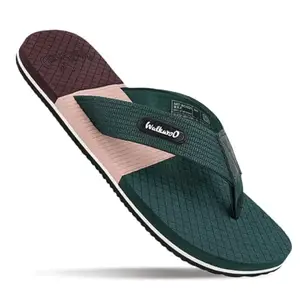 WALKAROO Mens Stylish Slip-On Flip Flop Slippers WC4225 Green Coffee