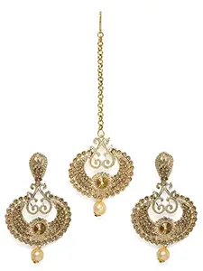 Kord Store gold & silver plated Earring With Maangtikka Set for Women & Girls (Brown)