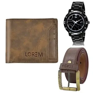 LOREM Mens Combo of Watch with Artificial Leather Wallet & Belt FZ-LR113-WL24-BL02