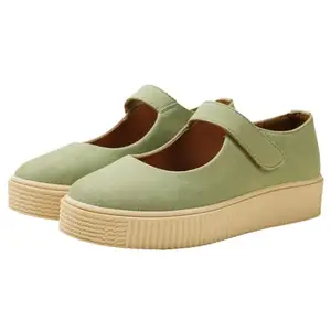 Theater Women Sage Green Mary Jane Chunky Platform Shoes | Slip-On Flats | Stylish & Comfortable for Work, Travel & Casual Wear