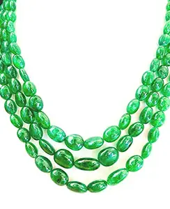 Zoya Gems & Jewellery AAA~NATURAL 3 Layer EMERALD Quarts Beads 7x10MM Emerald Oval Shape Beads Handmade, 18-20 Inch Smooth Beads Necklace With Adjustable Tassel Necklace For Women And Girls