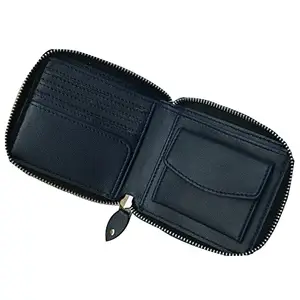VEGAN Leather RFID Protected Blue Metallic Zipper Wallet/Purse/Money Bag for Women