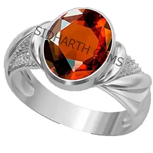 SIDHARTH GEMS 8.25 Ratti 7.00 Carat Gomed Silver Ring Ceylon Loose Gemstone Lab - Certified Natural AA+ Quality Hessonite Garnet Adjustable Silver Ring for Man and Women
