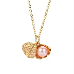 Karishma Kreations Trendy Exquisite Cute Shell Pendant Necklace Gold plating Shell Pearl Necklace for Women