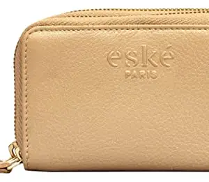 eske Marcie - Double Zip Around Wallet - Genuine Quilted Leather - Holds Cards, Coins and Bills - Compact Design - Pockets for Everyday Use - for Women (Light Gold Cosmos)