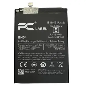 PC LABEL Mobile Battery Compatible with Redmi Note 9 5G / Redmi 10X 4G (Model: BN54) – 5000mAh High Capacity Rechargeable Replacement Battery